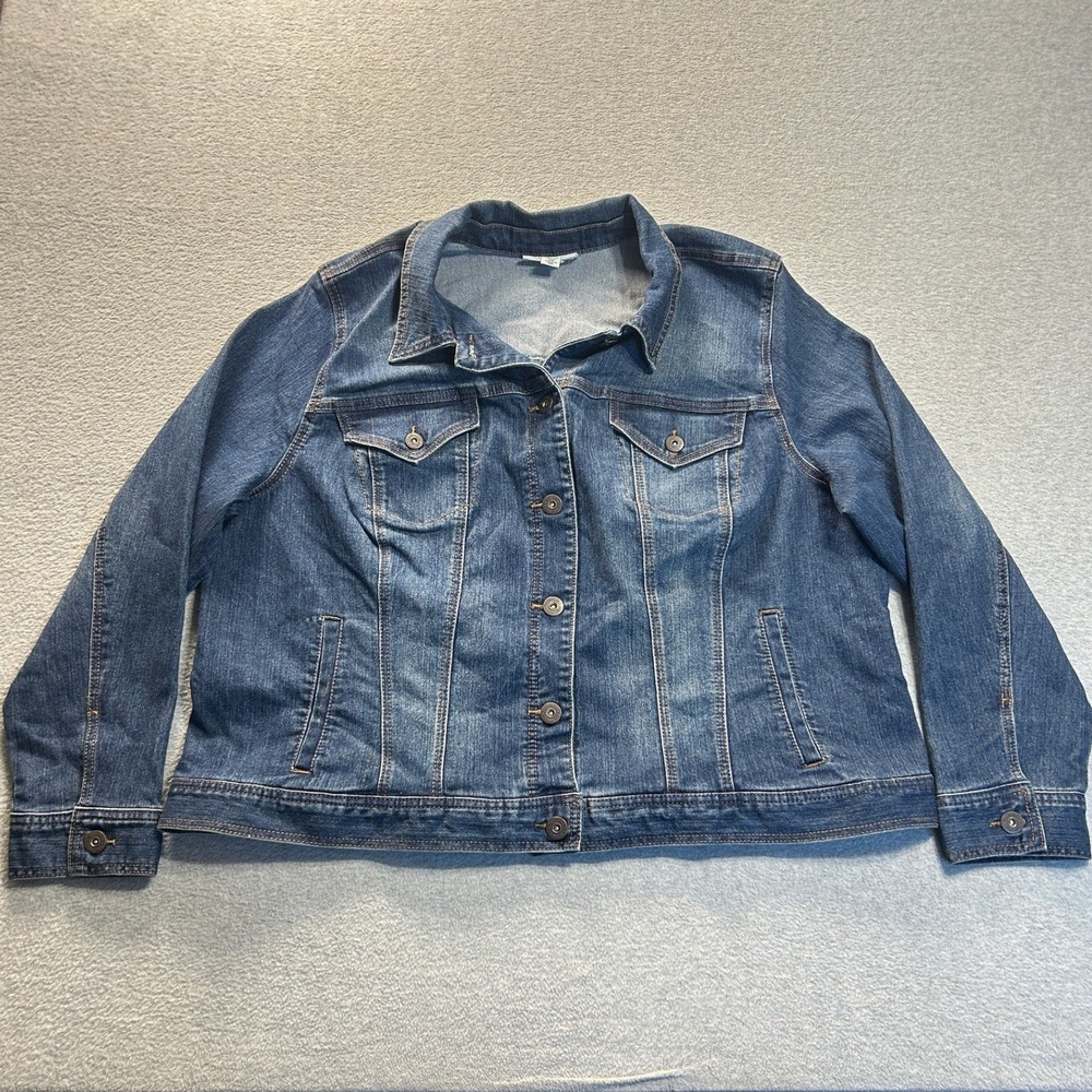 Style & Co Denim Blue Jean Trucker Jacket Womens 22W Button Front Plus Size